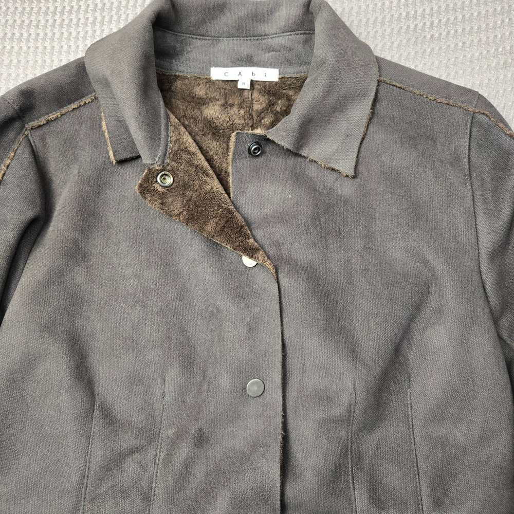 Cabi Faux Suede Fur Lined Jacket Gray Snap‎ Front Raw Edge Style 335 Womens M